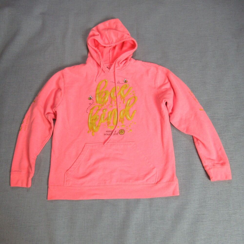 Simply Southern Hoodie Womens Size Medium Peach Bee Kind Bee Happy Sweatshirt